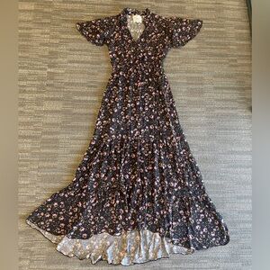 Women’s AREA Black and Pink Floral Maxi-Dress Size X-Small